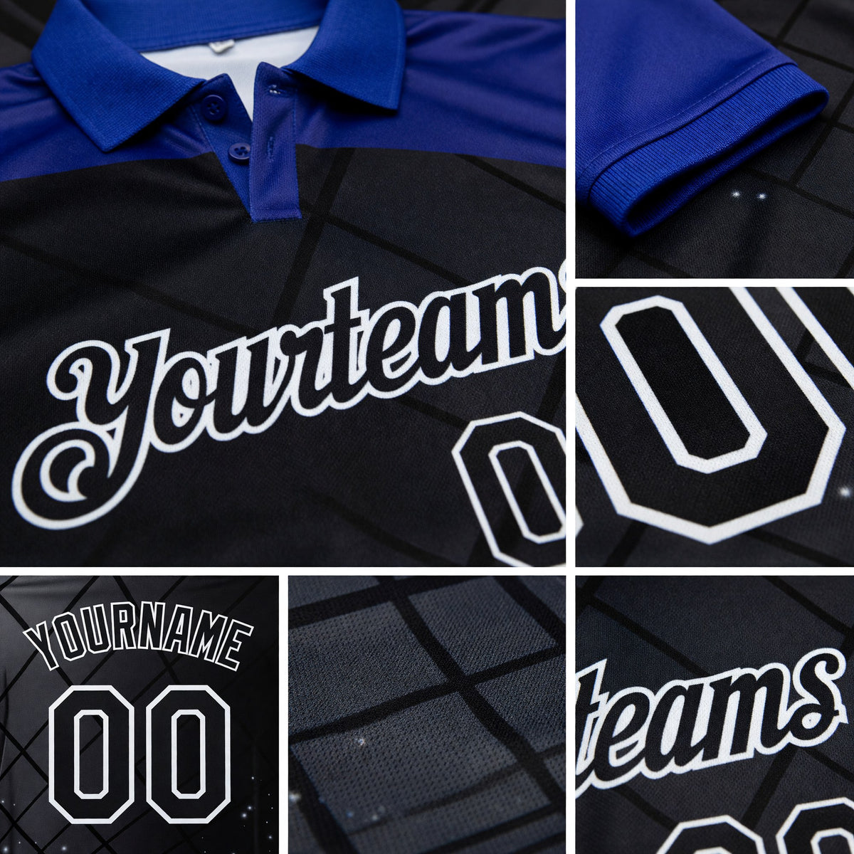 Custom Black Purple-White Billiard Balls Performance Polo Shirt detail