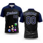 Custom Black Navy-White Billiard Balls Performance Polo Shirt