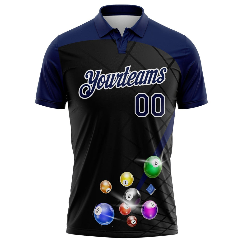 Custom Black Navy-White Billiard Balls Performance Polo Shirt photo 2