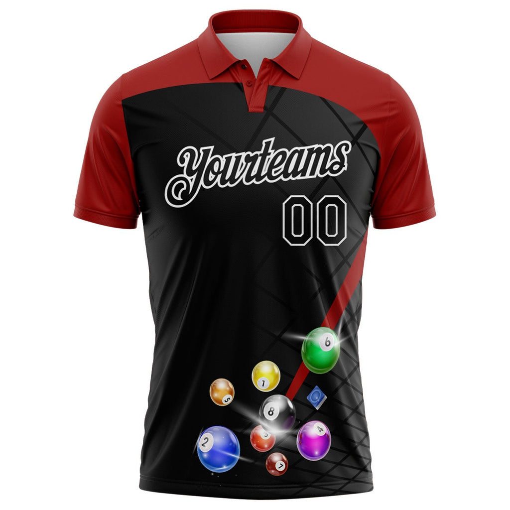 Custom Black Red-White Billiard Balls Performance Polo Shirt photo 2