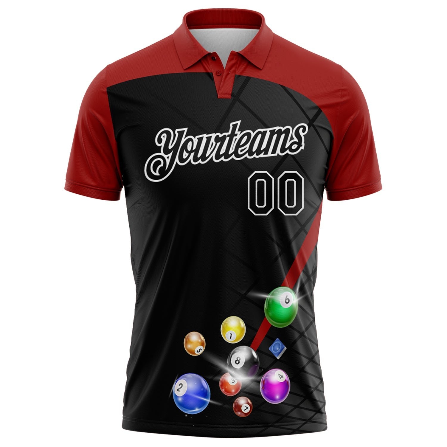Custom Black Red-White Billiard Balls Performance Polo Shirt photo 2