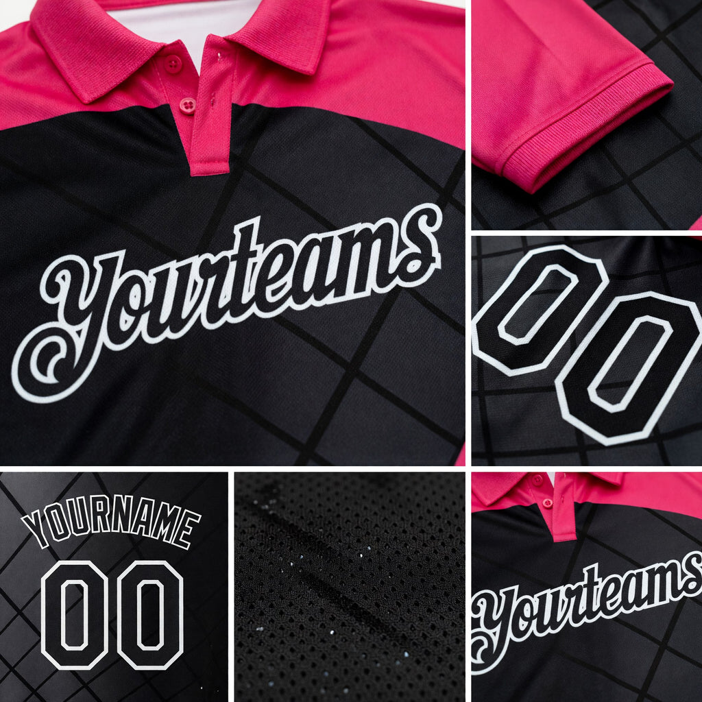 Custom Black Pink-White Billiard Balls Performance Polo Shirt detail
