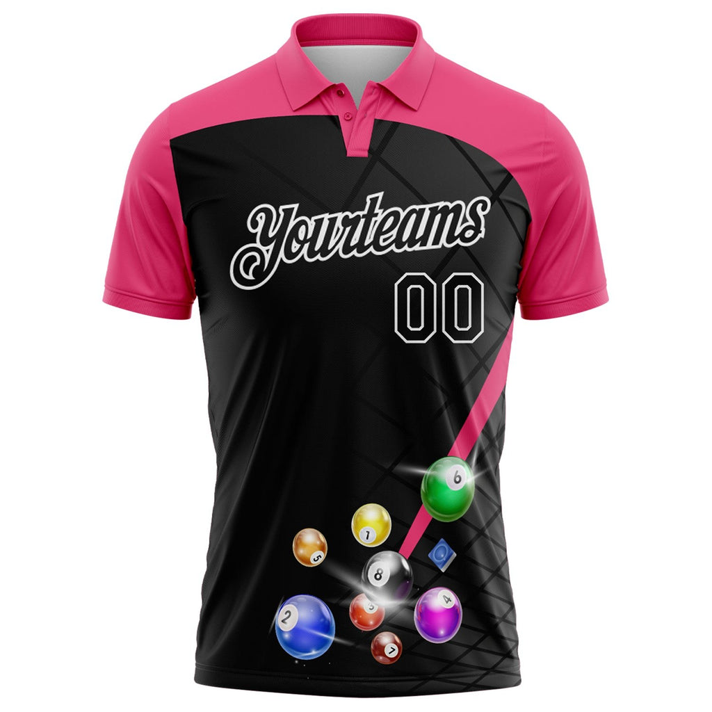 Custom Black Pink-White Billiard Balls Performance Polo Shirt photo 2