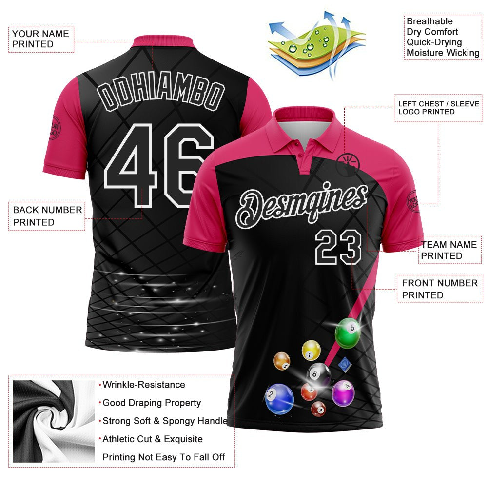 Custom Black Pink-White Billiard Balls Performance Polo Shirt photo 3