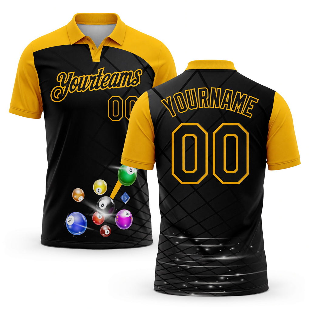 Custom Black-Gold Billiard Balls Performance Polo Shirt