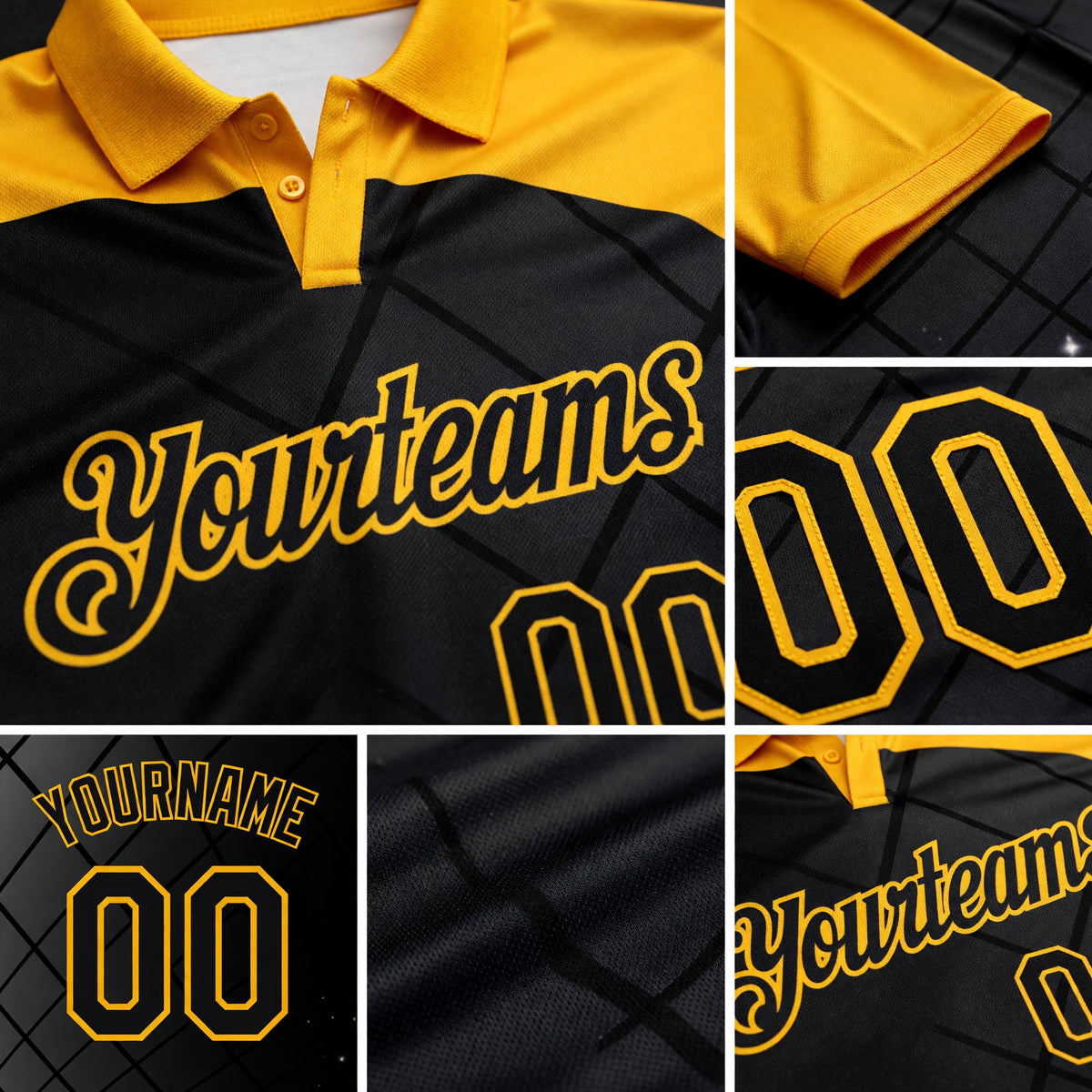 Custom Black-Gold Billiard Balls Performance Polo Shirt detail