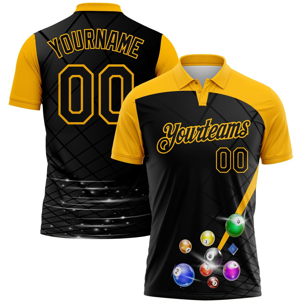 Custom Black-Gold Billiard Balls Performance Polo Shirt photo 1