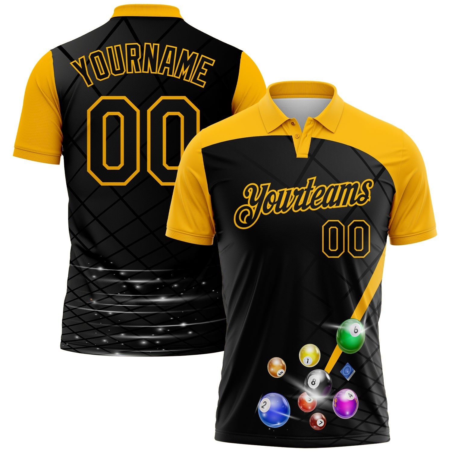 Custom Black-Gold Billiard Balls Performance Polo Shirt photo 1