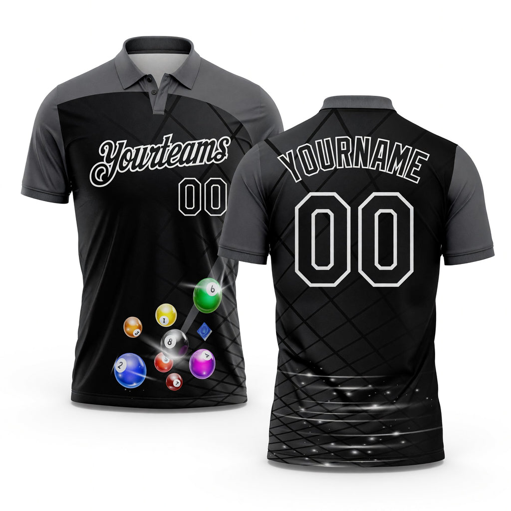 Custom Black Steel Gray-White Billiard Balls Performance Polo Shirt