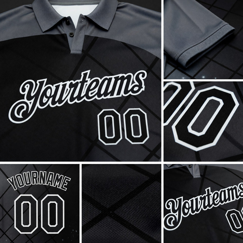 Custom Black Steel Gray-White Billiard Balls Performance Polo Shirt detail