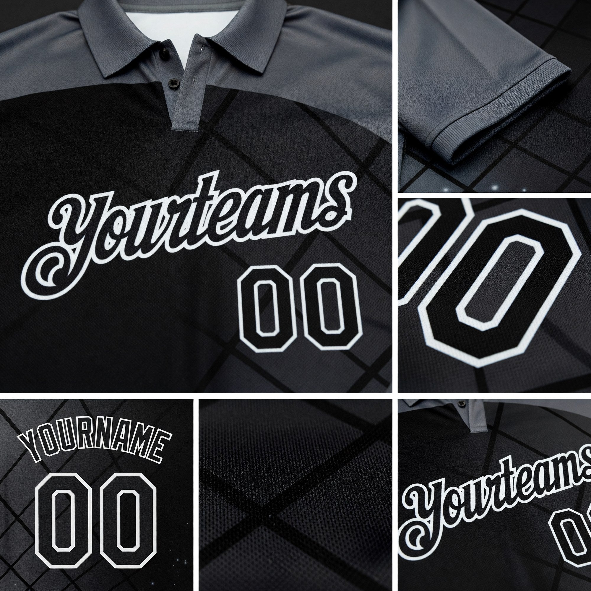Custom Black Steel Gray-White Billiard Balls Performance Polo Shirt detail
