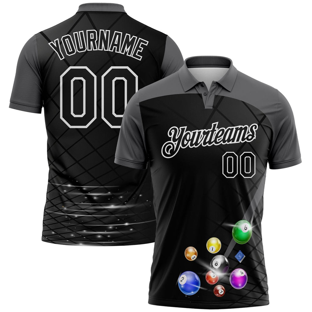 Custom Black Steel Gray-White Billiard Balls Performance Polo Shirt photo 1