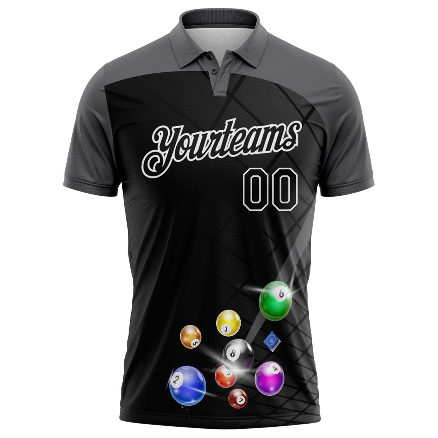 Custom Black Steel Gray-White Billiard Balls Performance Polo Shirt photo 2