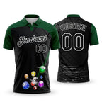 Custom Black Green-White Billiard Balls Performance Polo Shirt