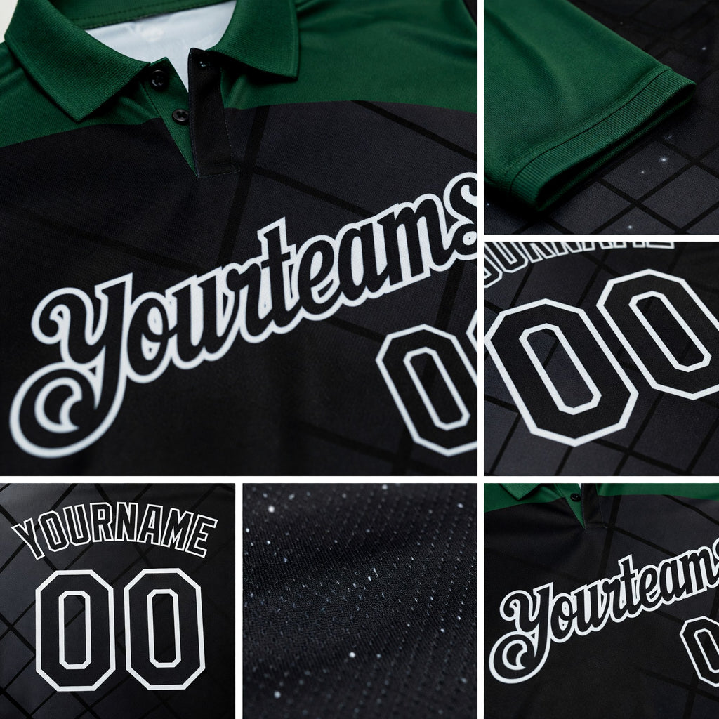 Custom Black Green-White Billiard Balls Performance Polo Shirt detail