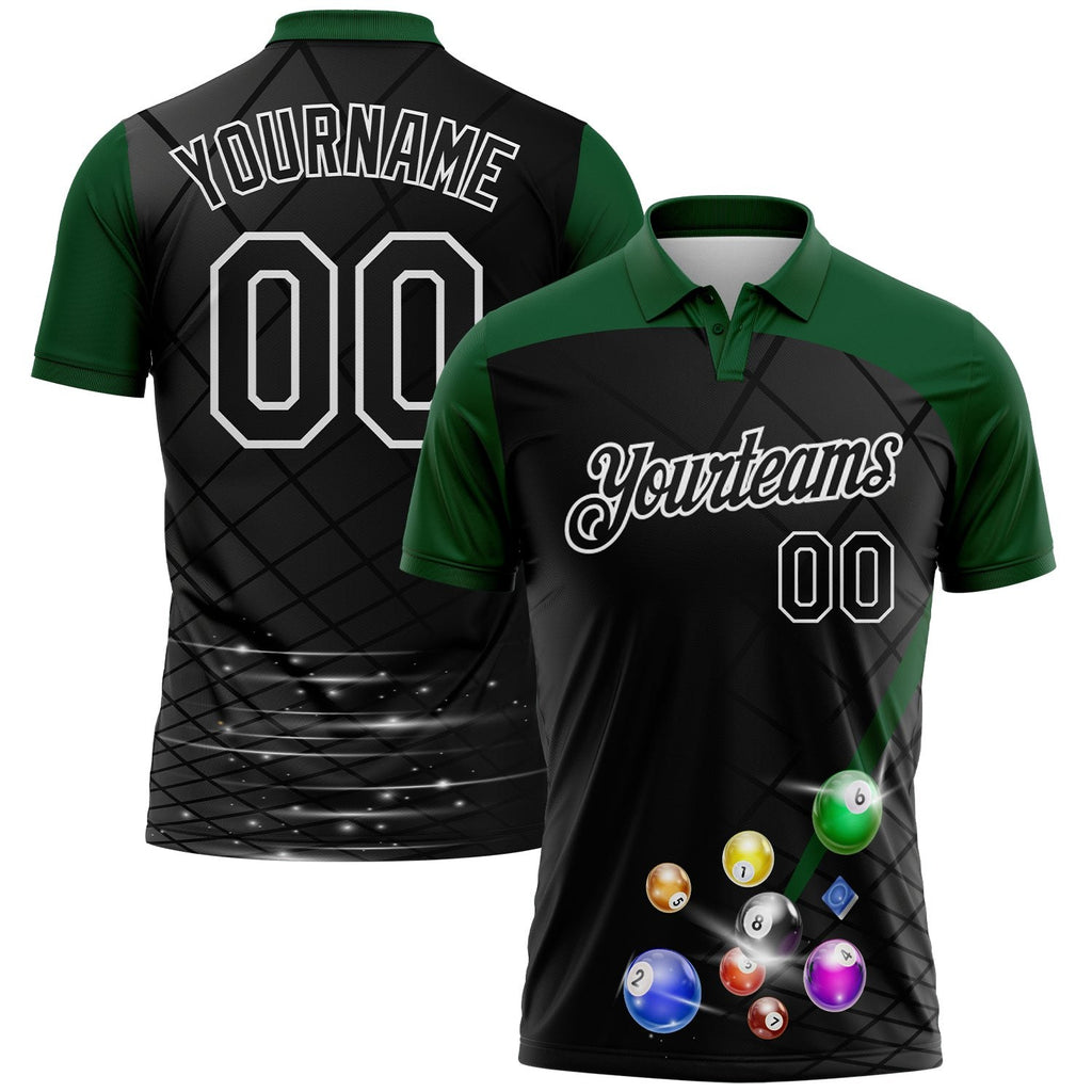 Custom Black Green-White Billiard Balls Performance Polo Shirt photo 1