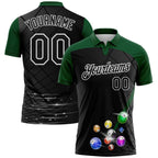 Custom Black Green-White Billiard Balls Performance Polo Shirt photo 1