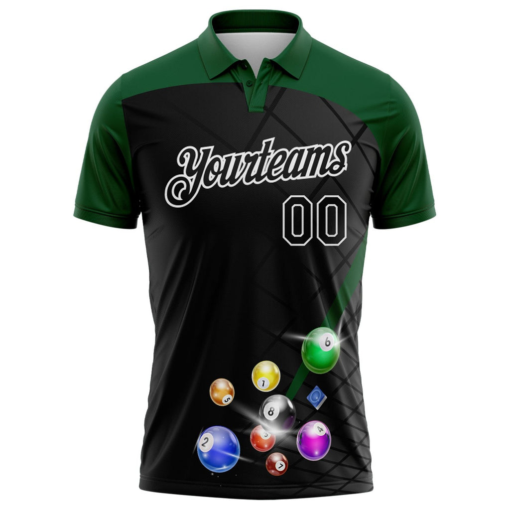 Custom Black Green-White Billiard Balls Performance Polo Shirt photo 2
