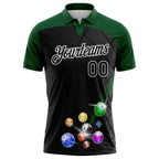 Custom Black Green-White Billiard Balls Performance Polo Shirt photo 2