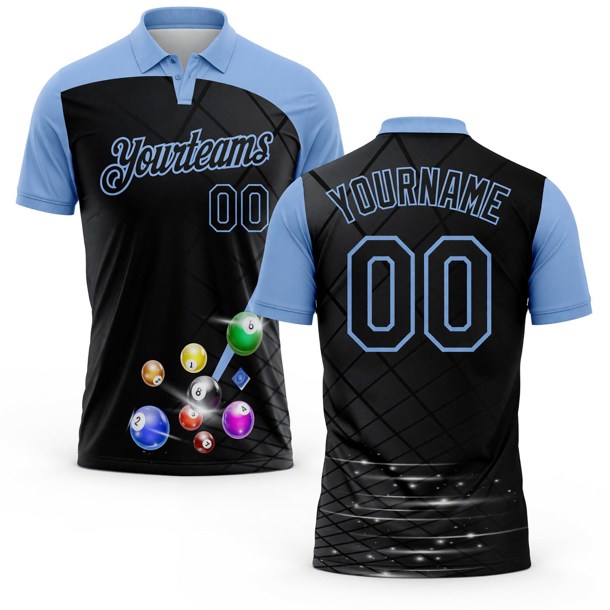 Custom Black-Light Blue Billiard Balls Performance Polo Shirt