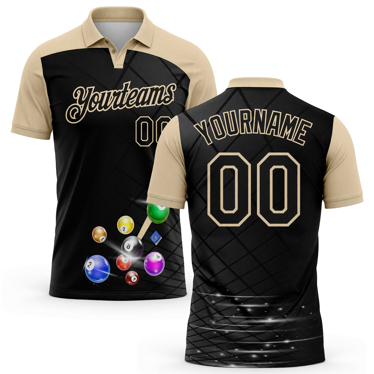 Custom Black-City Cream Billiard Balls Performance Polo Shirt
