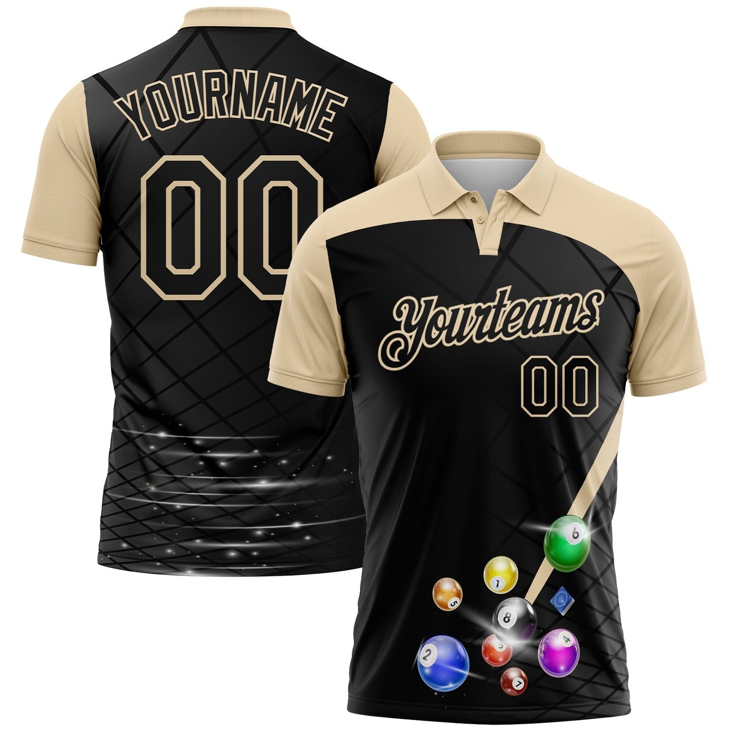 Custom Black-City Cream Billiard Balls Performance Polo Shirt photo 1