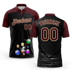 Custom Black Crimson-Cream Billiard Balls Performance Polo Shirt