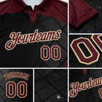 Custom Black Crimson-Cream Billiard Balls Performance Polo Shirt detail
