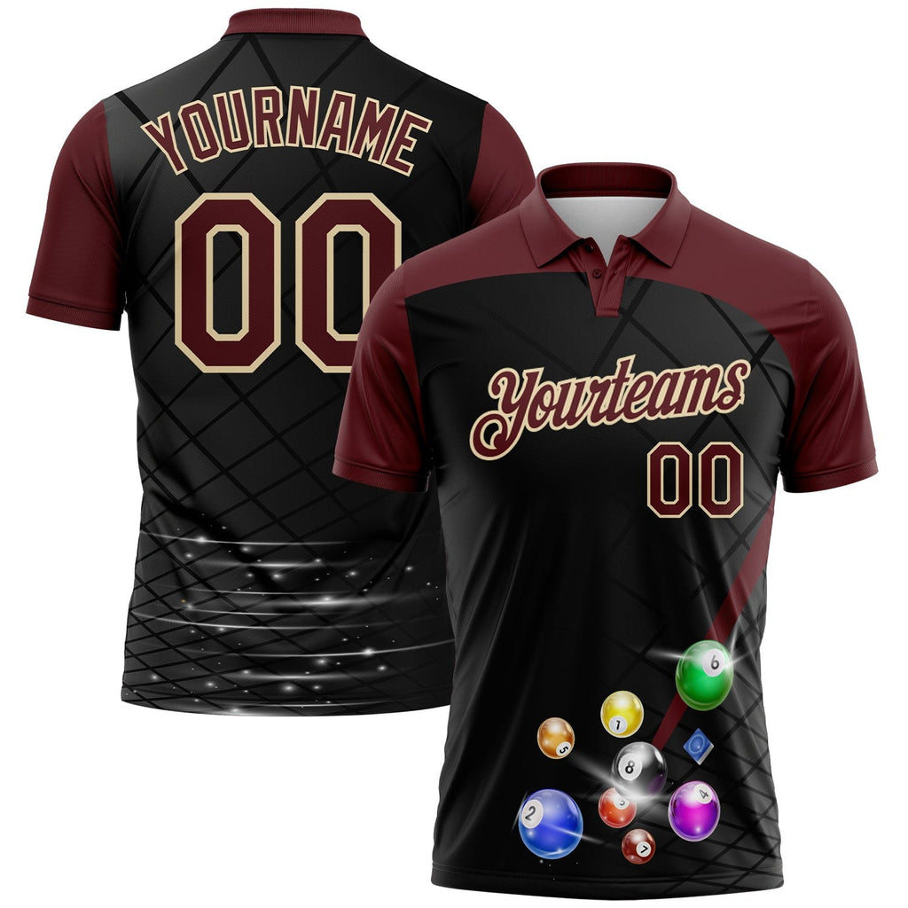 Custom Black Crimson-Cream Billiard Balls Performance Polo Shirt photo 1