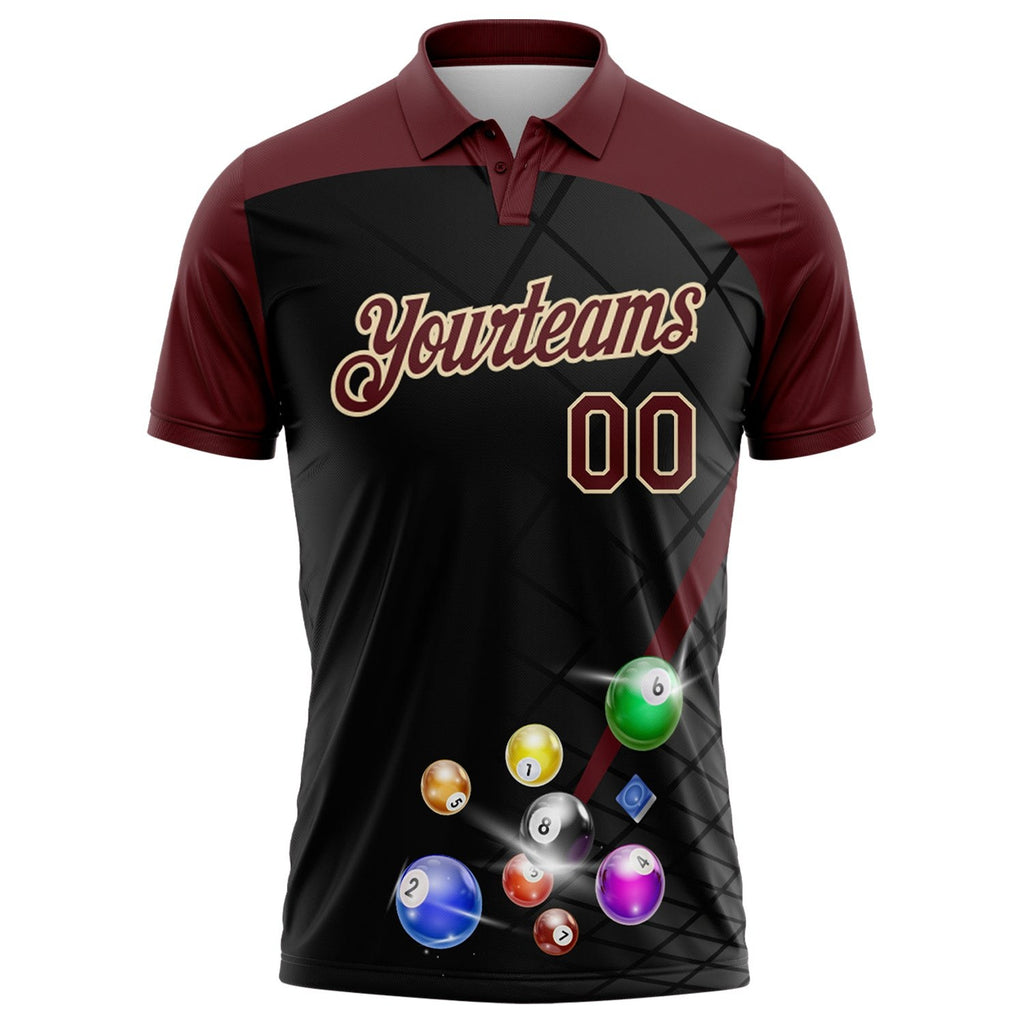 Custom Black Crimson-Cream Billiard Balls Performance Polo Shirt photo 2