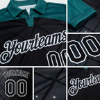 Custom Black Teal-White Billiard Balls Performance Polo Shirt detail