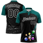Custom Black Teal-White Billiard Balls Performance Polo Shirt photo 1