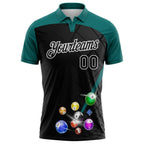 Custom Black Teal-White Billiard Balls Performance Polo Shirt photo 2
