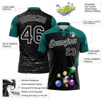 Custom Black Teal-White Billiard Balls Performance Polo Shirt photo 3