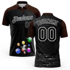 Custom Black Brown-White Billiard Balls Performance Polo Shirt