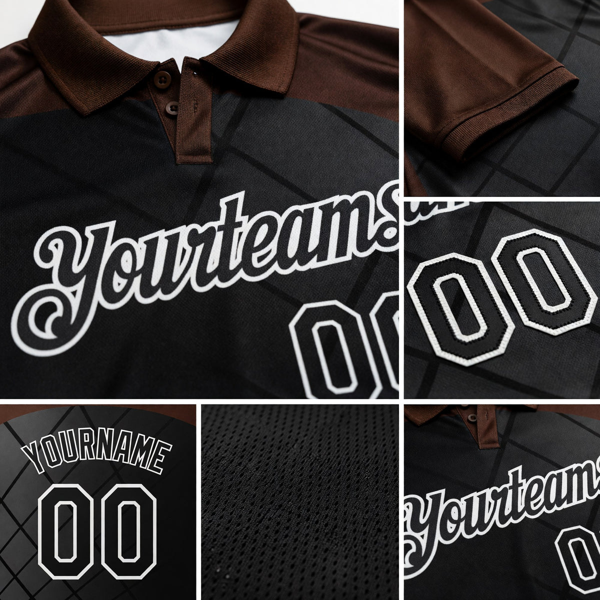 Custom Black Brown-White Billiard Balls Performance Polo Shirt detail