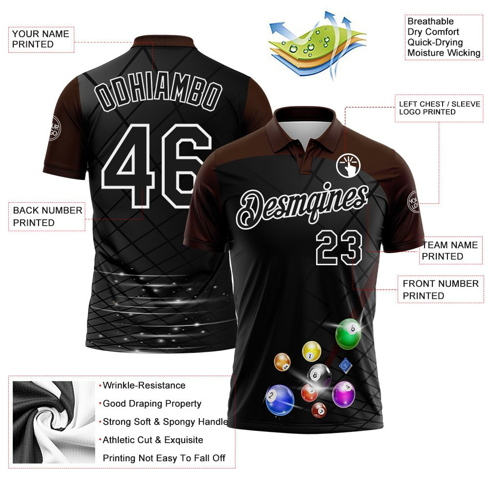 Custom Black Brown-White Billiard Balls Performance Polo Shirt photo 3