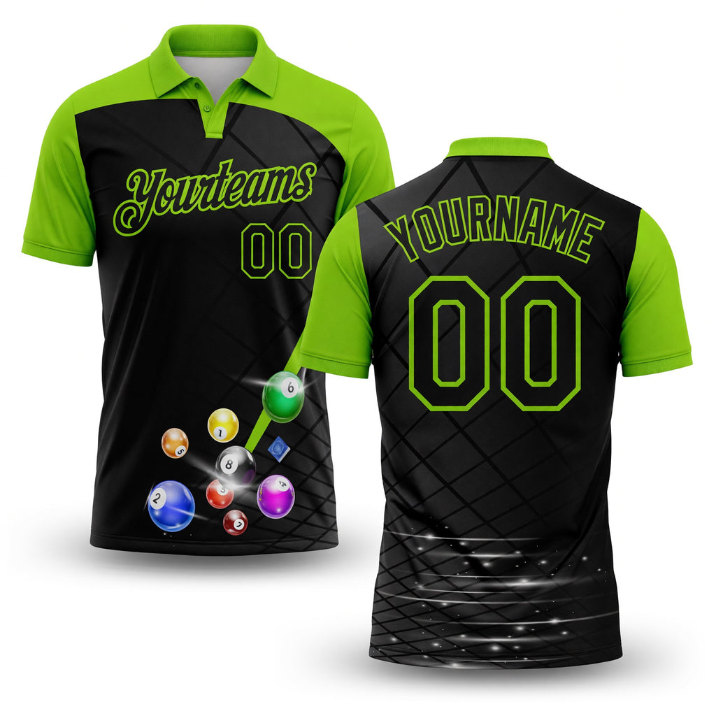 Custom Black-Neon Green Billiard Balls Performance Polo Shirt
