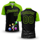 Custom Black-Neon Green Billiard Balls Performance Polo Shirt