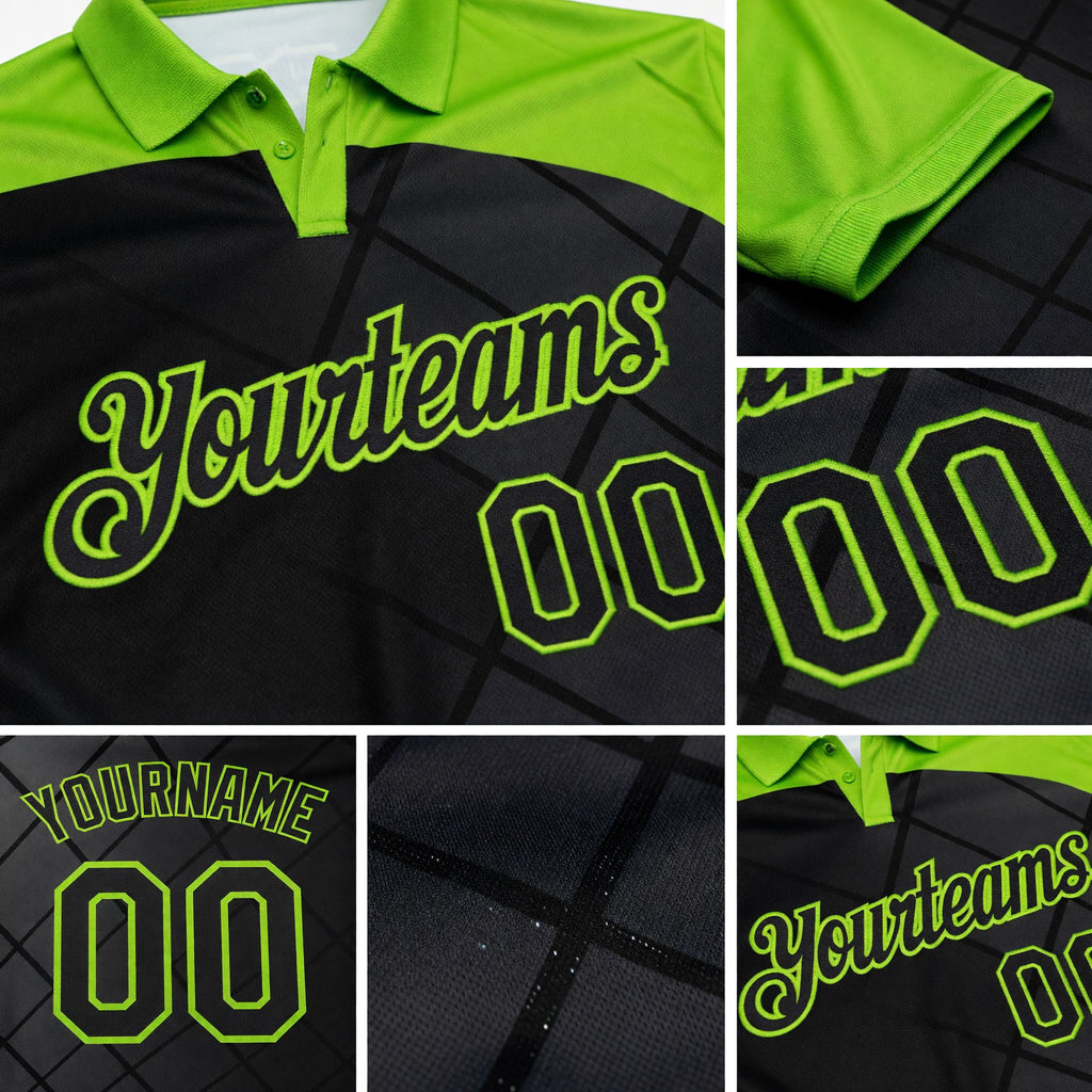 Custom Black-Neon Green Billiard Balls Performance Polo Shirt detail