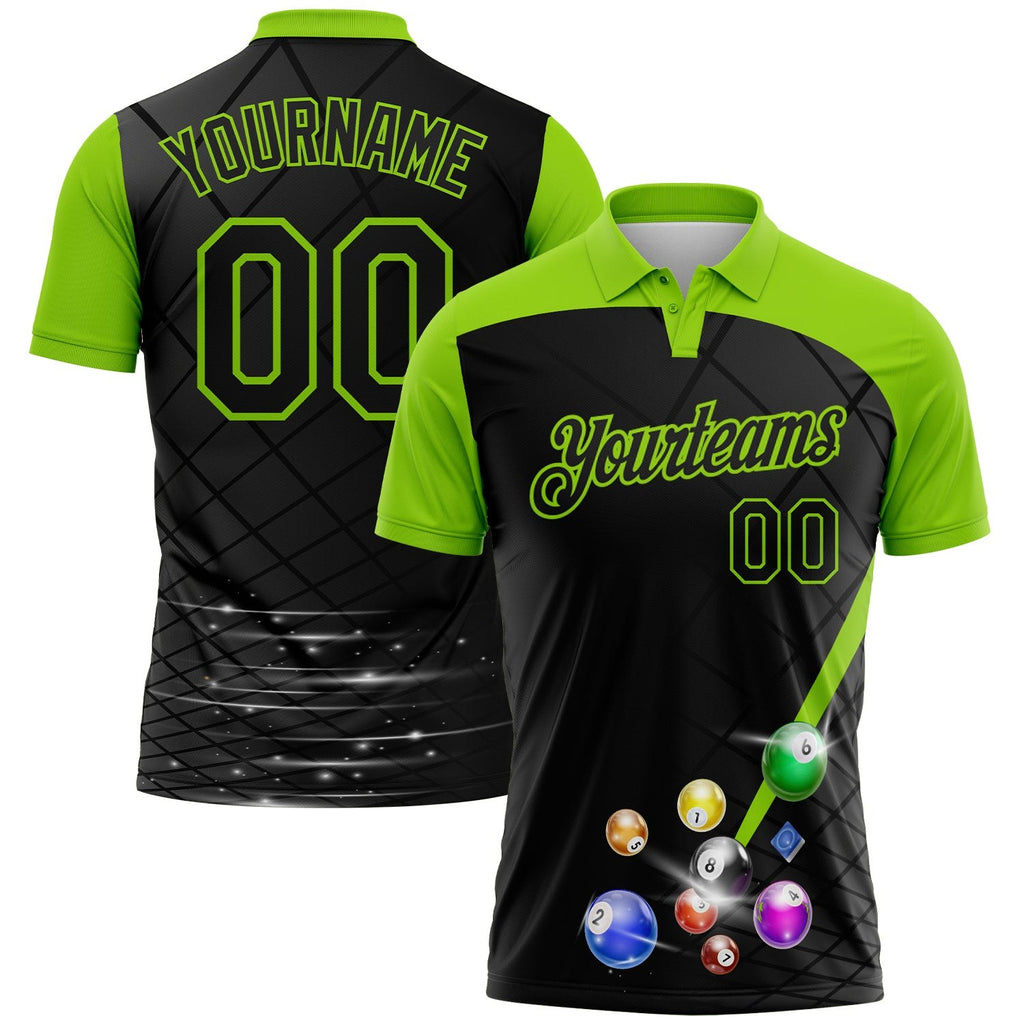 Custom Black-Neon Green Billiard Balls Performance Polo Shirt photo 1