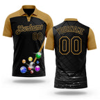 Custom Black-Old Gold Billiard Balls Performance Polo Shirt