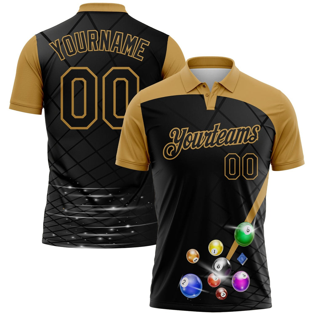 Custom Black-Old Gold Billiard Balls Performance Polo Shirt photo 1
