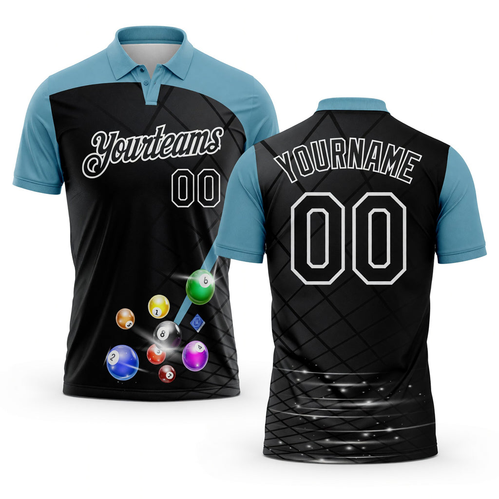 Custom Black Shadow Blue-White Billiard Balls Performance Polo Shirt