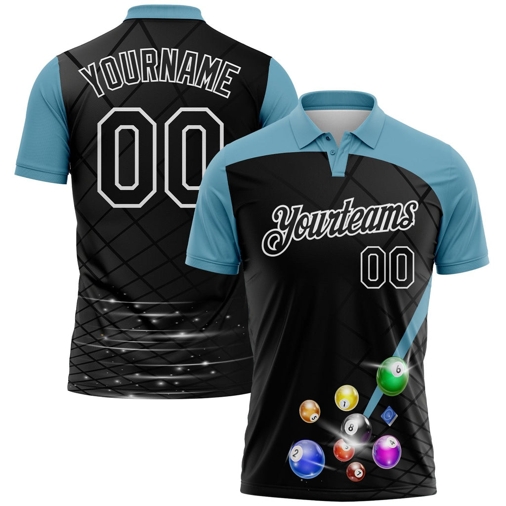 Custom Black Shadow Blue-White Billiard Balls Performance Polo Shirt photo 1