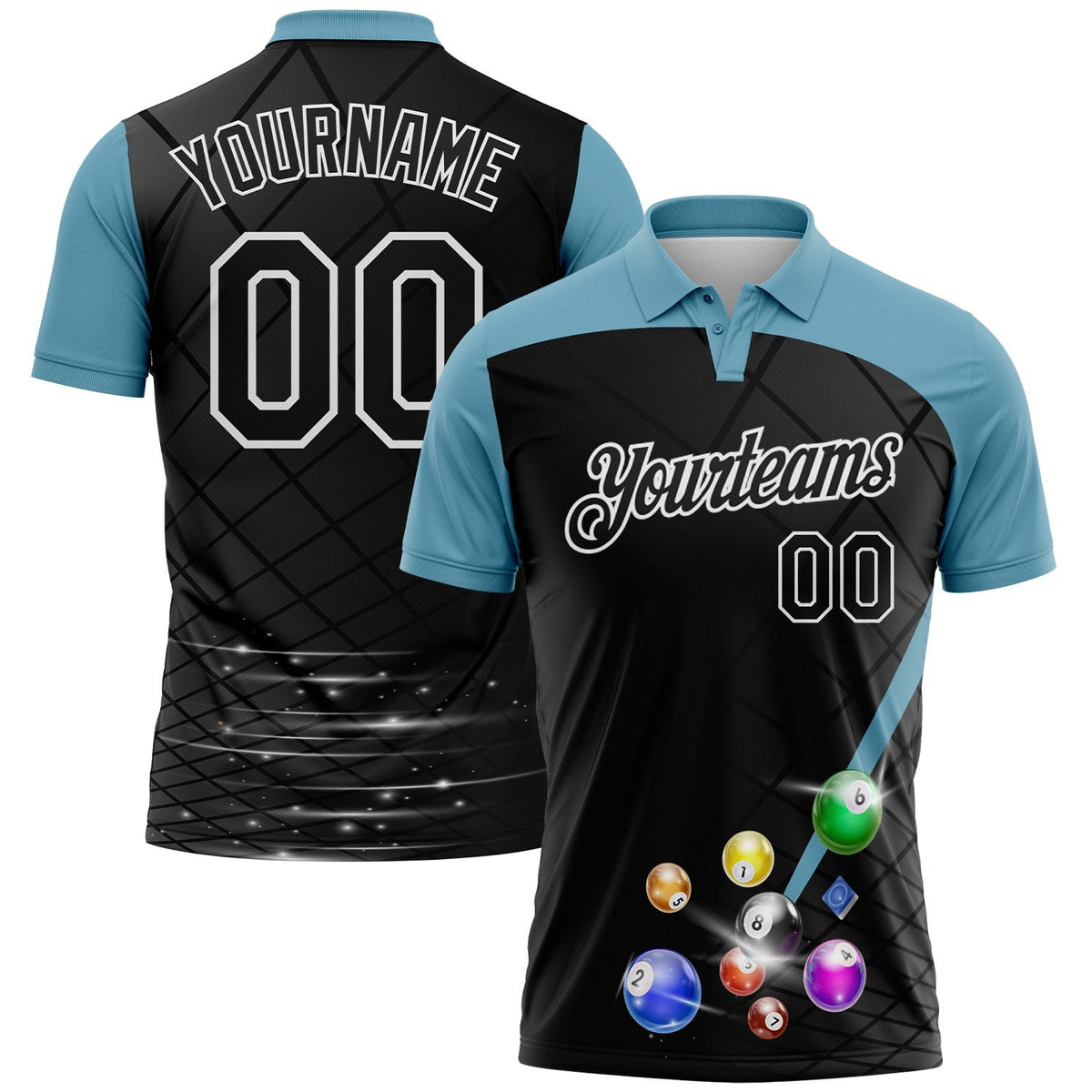 Custom Black Shadow Blue-White Billiard Balls Performance Polo Shirt photo 1