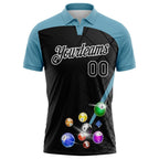 Custom Black Shadow Blue-White Billiard Balls Performance Polo Shirt photo 2