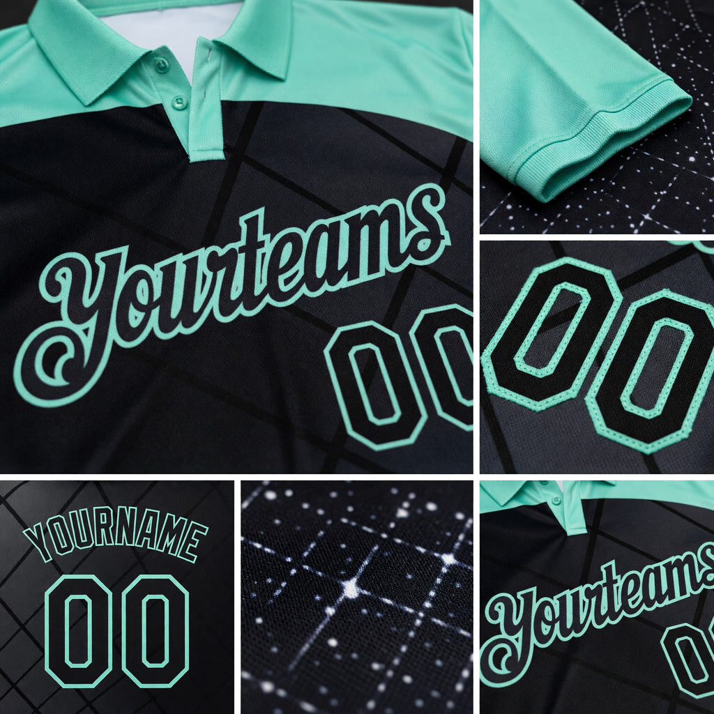 Custom Black-Ice Blue Billiard Balls Performance Polo Shirt detail