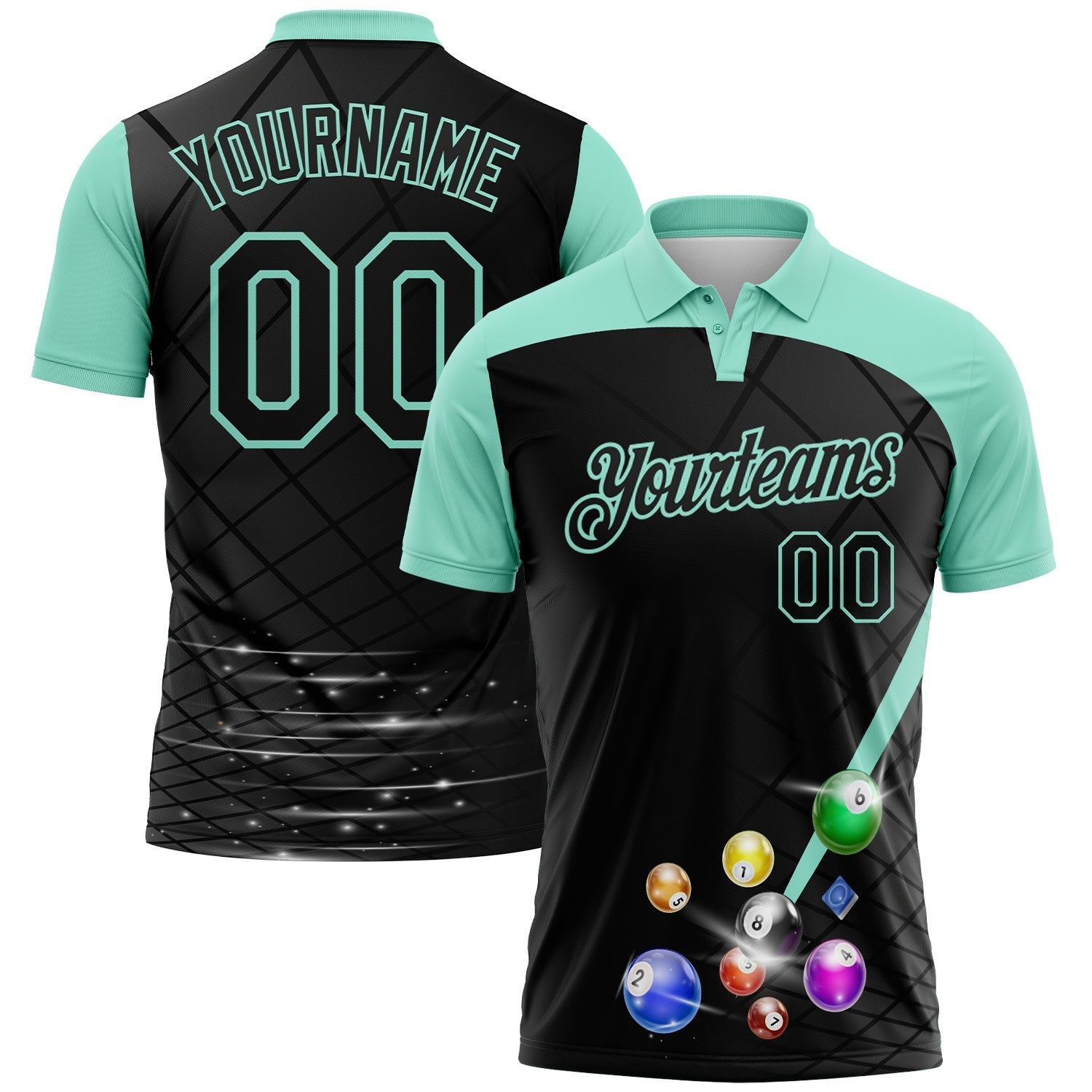 Custom Black-Ice Blue Billiard Balls Performance Polo Shirt photo 1