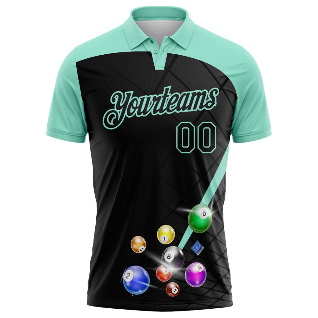 Custom Black-Ice Blue Billiard Balls Performance Polo Shirt photo 2